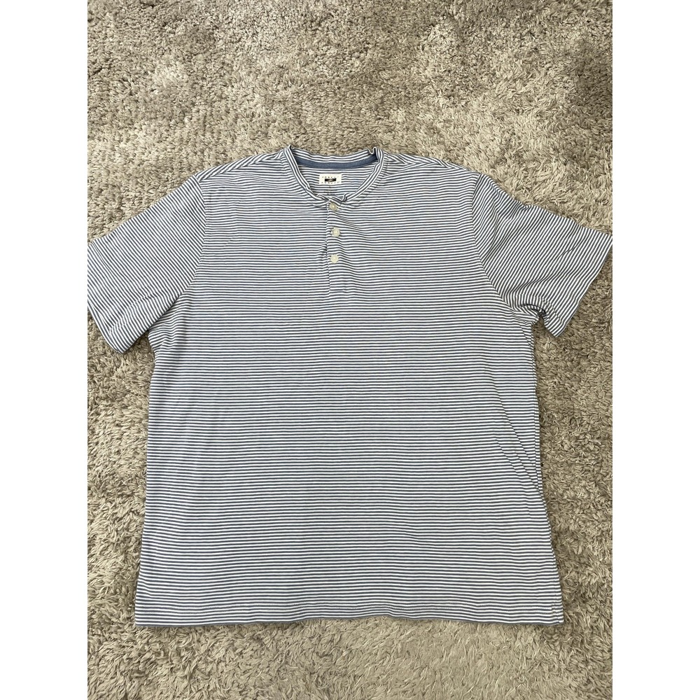 Joseph Abboud Shirt Mens 2XL Blue Striped Short Sleeve Henley Cotton Casual - Picture 2 of 9